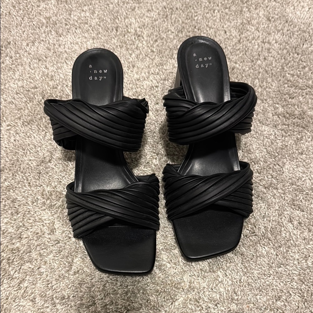 A New Day Black Slide block heel sandals